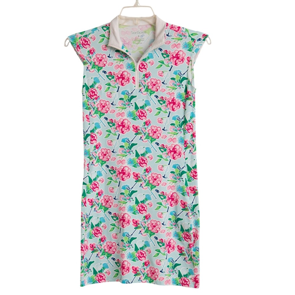 San Soleil Golf Dress Sz S Colorful Print UV 50 Athleisure Performance Resort